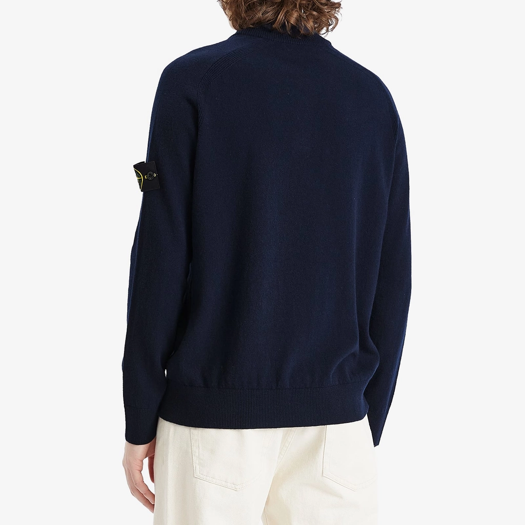 Stone Island Men's Geelong Wool Half Button Knit Navy Blue